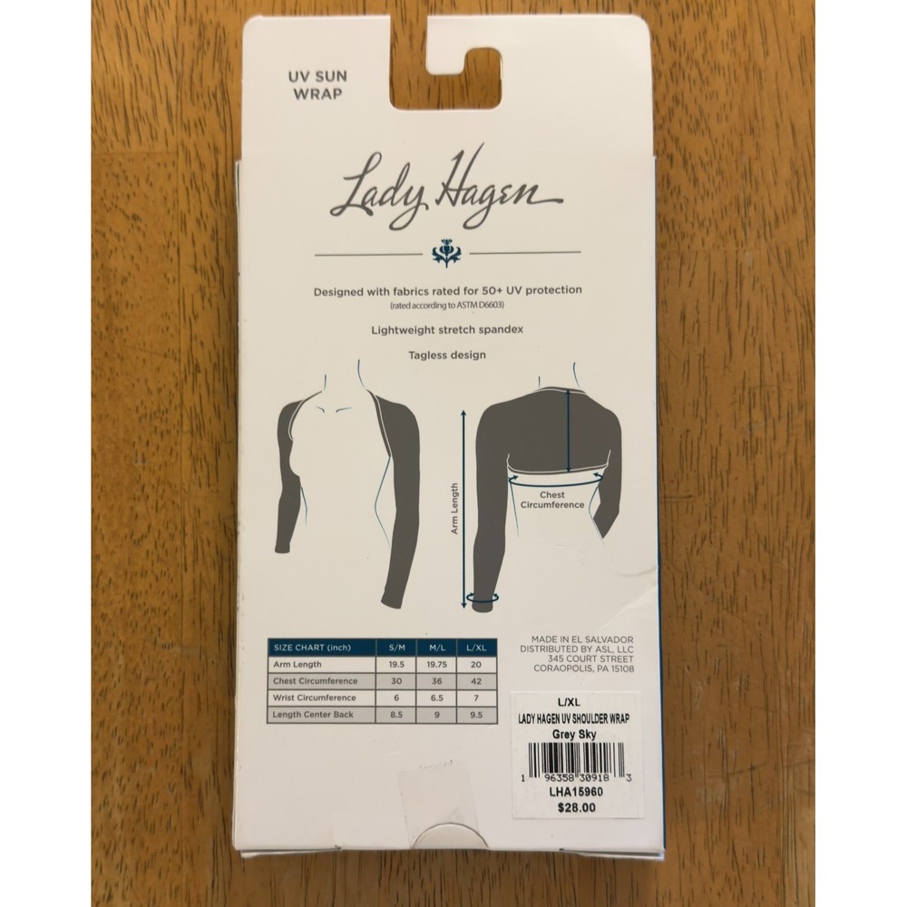 NEW! Lady Hagen Womens Shoulder UV Sun Wrap L/XL Gray UPF 50+ Stretch Tagless